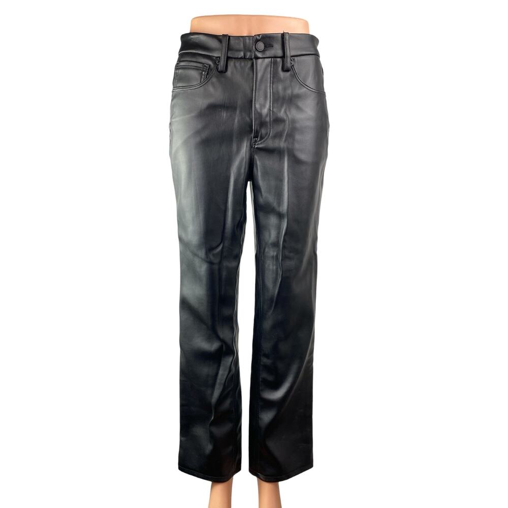 Good American Women's Black High Rise Faux Leather Vegan Trousers Pants Size 4